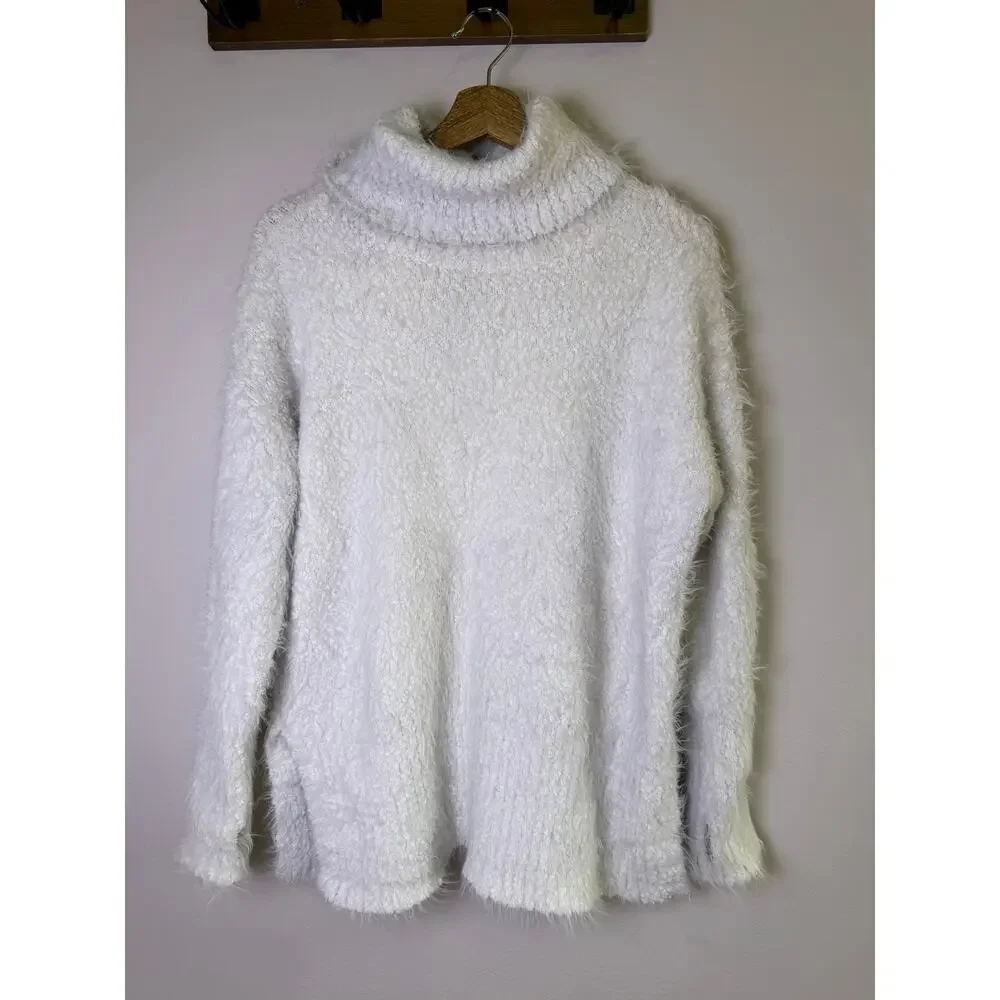 Aerie Offline Oversized Fuzzy Turtleneck Sweater Off White Cozy Soft Small